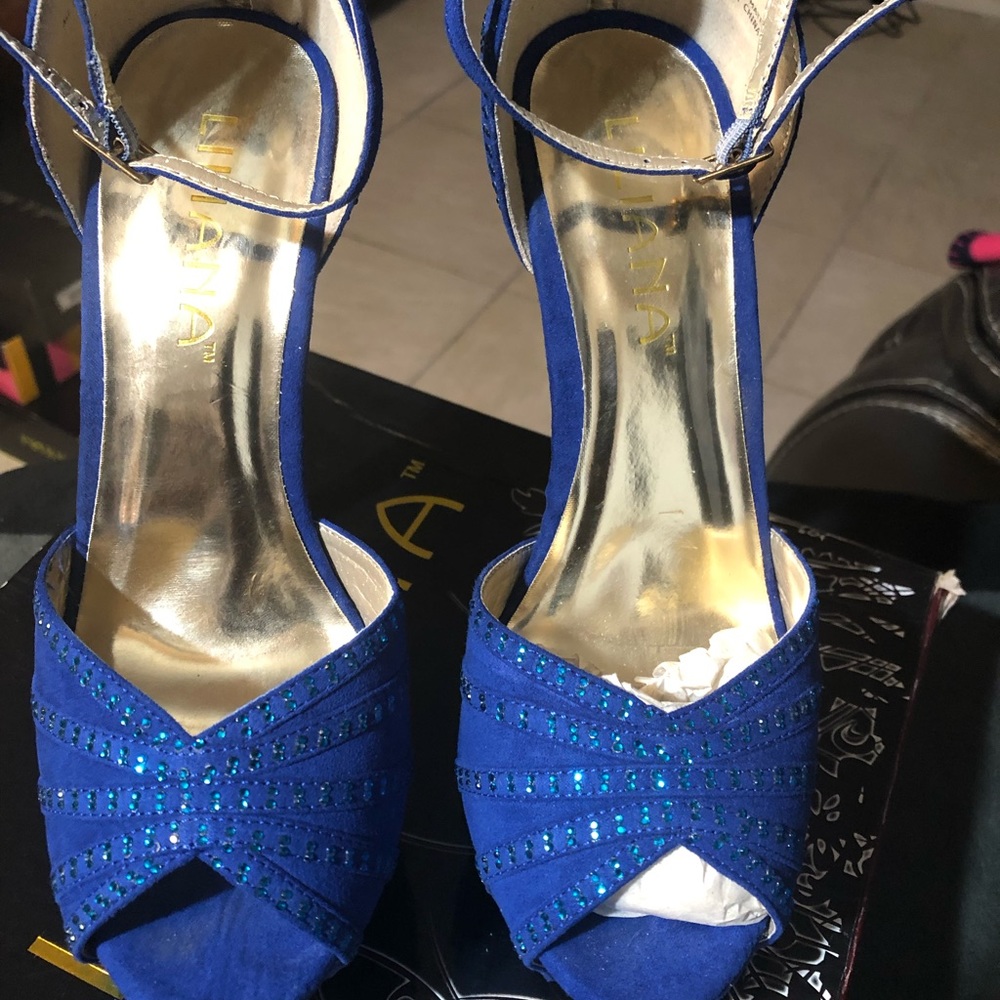 New Ladies Classy Royal Blue With Rhinestone Peep Toe Platform Heels